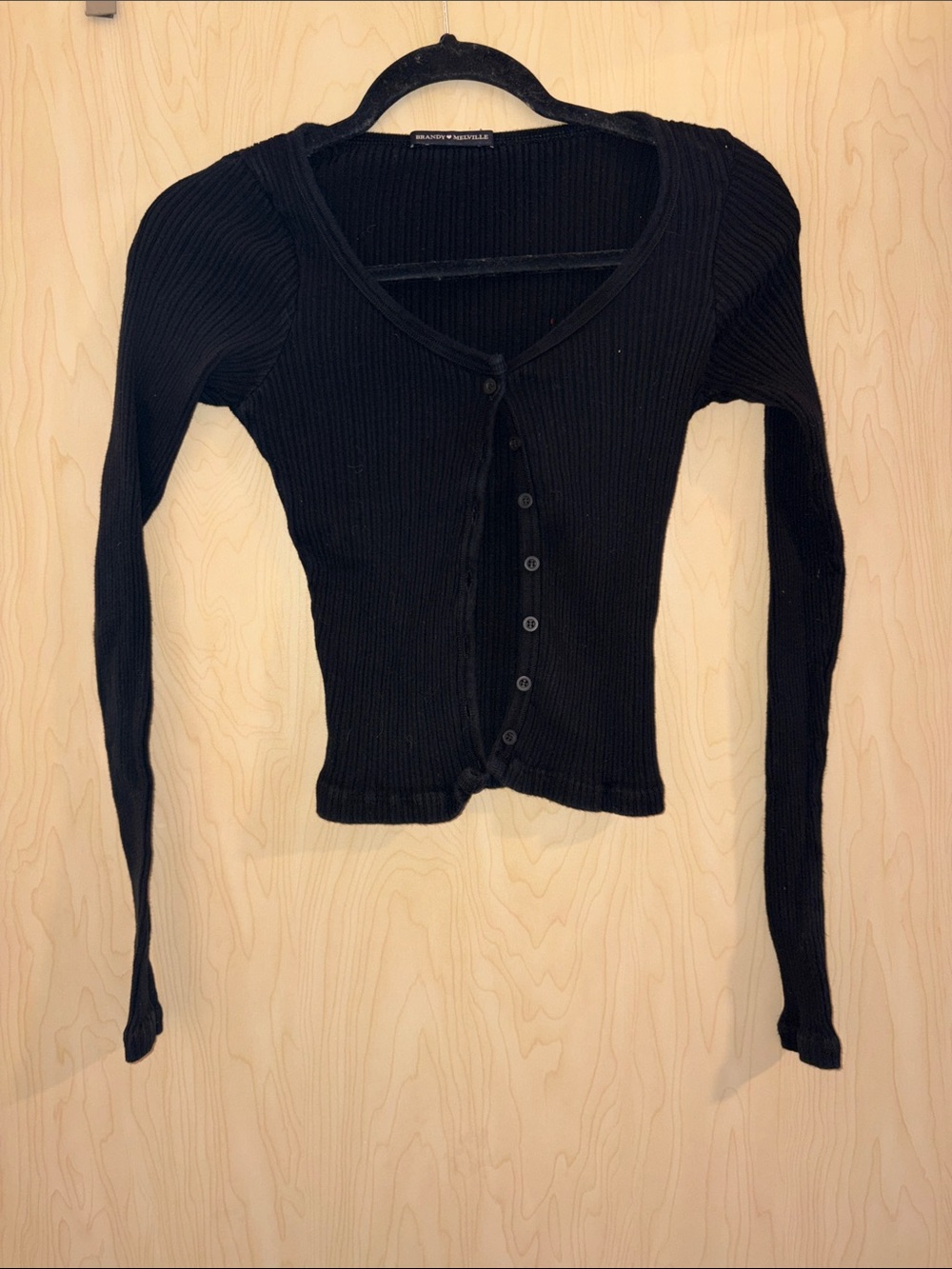 Brandy Melville Black Ribbed Button-Front Top